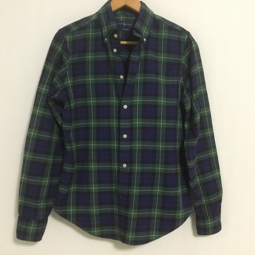 Ralph Lauren Green and Blue Plaid Casual Button Down Shirt